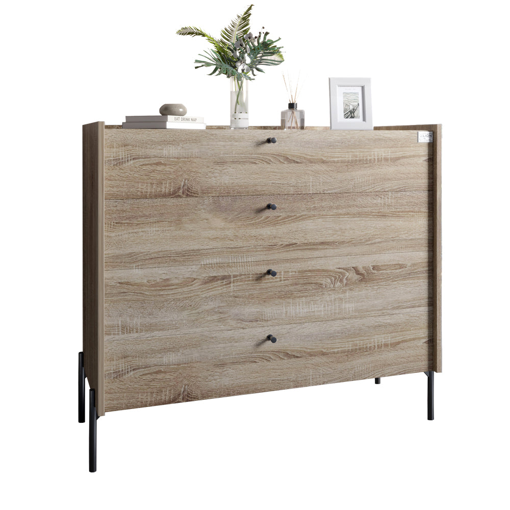 Комод с 4 ящиками LION Wood с черными ножками 100х90х45 см Дуб Сонома Трюфель (LION-042981)