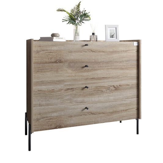 Комод с 4 ящиками LION Wood с черными ножками 100х90х45 см Дуб Сонома Трюфель (LION-042981)