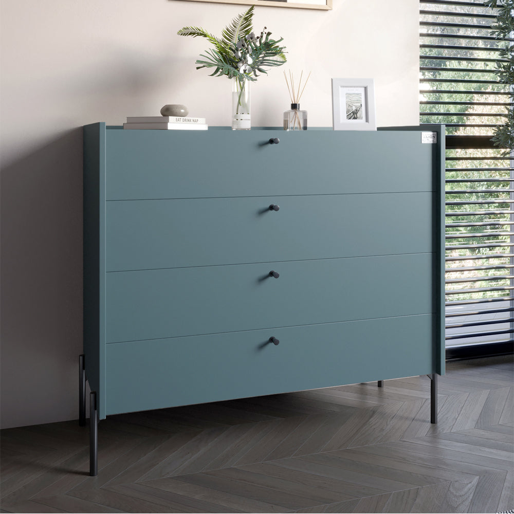 Комод с 4 ящиками LION Wood с черными ножками 100х90х45 см Гранит серый (LION-042976)