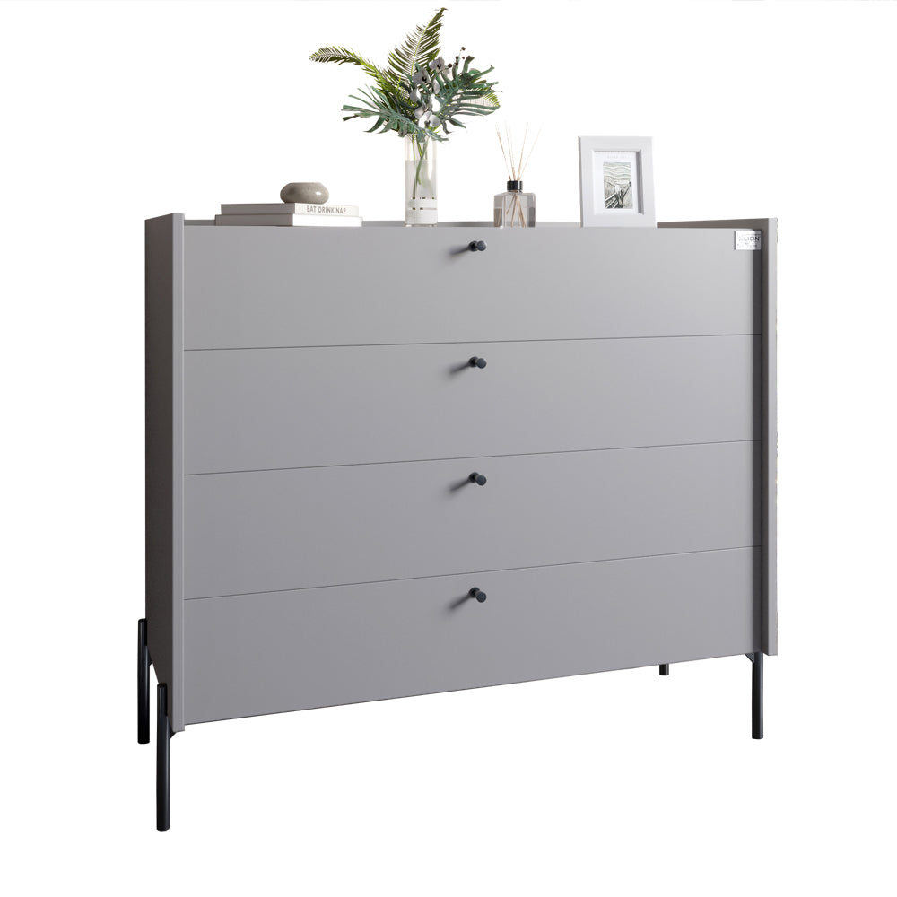 Комод с 4 ящиками LION Wood с черными ножками 100х90х45 см Кашемир (LION-042982)