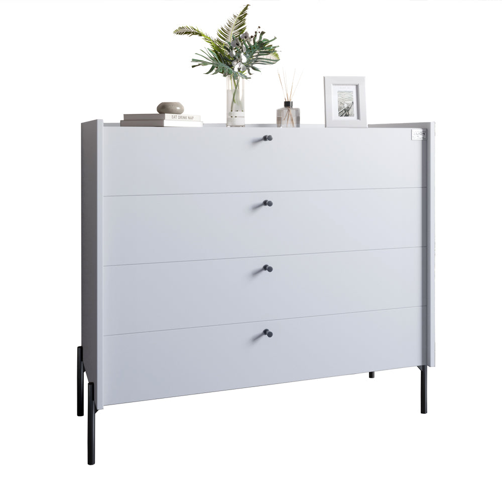 Комод с 4 ящиками LION Wood с черными ножками 100х90х45 см Нимфея Альба (белый) (LION-042983) ТОП