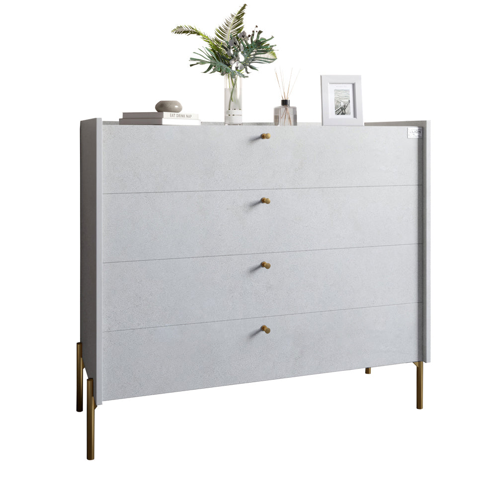 Комод с 4 ящиками LION Wood с золотыми ножками 100х90х45 см Бетон style (LION-042959)
