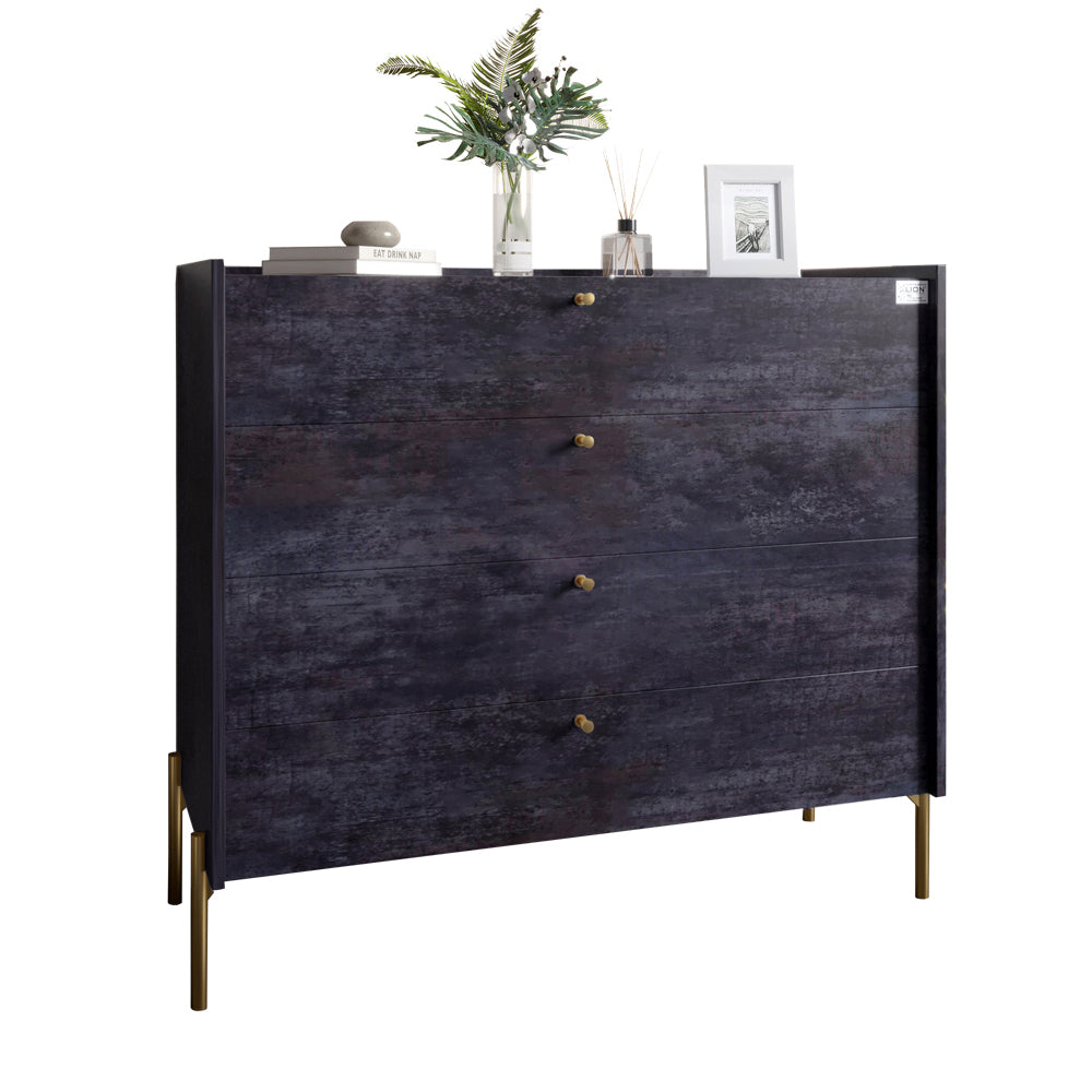 Комод с 4 ящиками LION Wood с золотыми ножками 100х90х45 см Бетон темный (LION-042960)