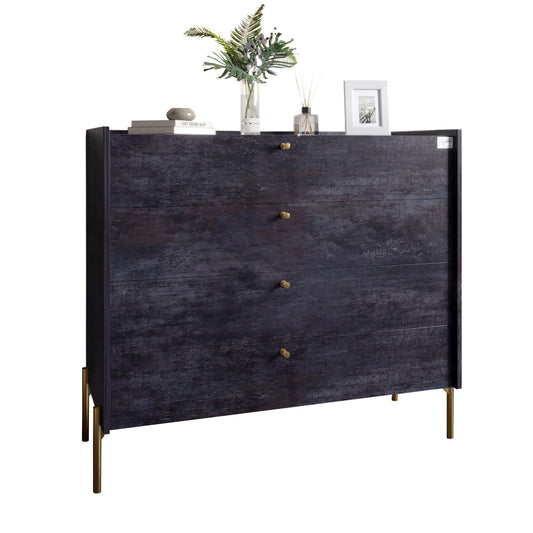 Комод с 4 ящиками LION Wood с золотыми ножками 100х90х45 см Бетон темный (LION-042960)