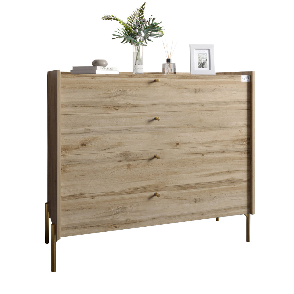 Комод с 4 ящиками LION Wood с золотыми ножками 100х90х45 см Дуб Аппалачи (LION-042963)