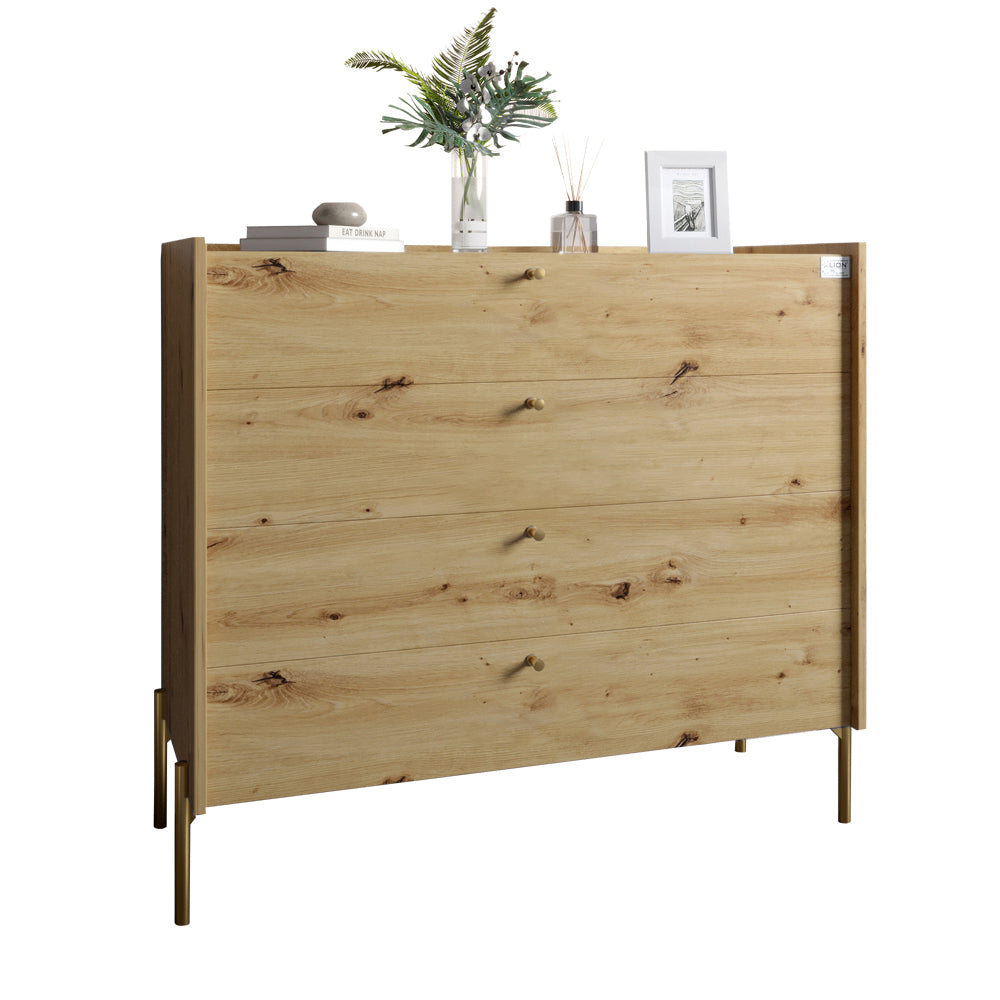 Комод с 4 ящиками LION Wood с золотыми ножками 100х90х45 см Дуб Артизан (LION-042964)