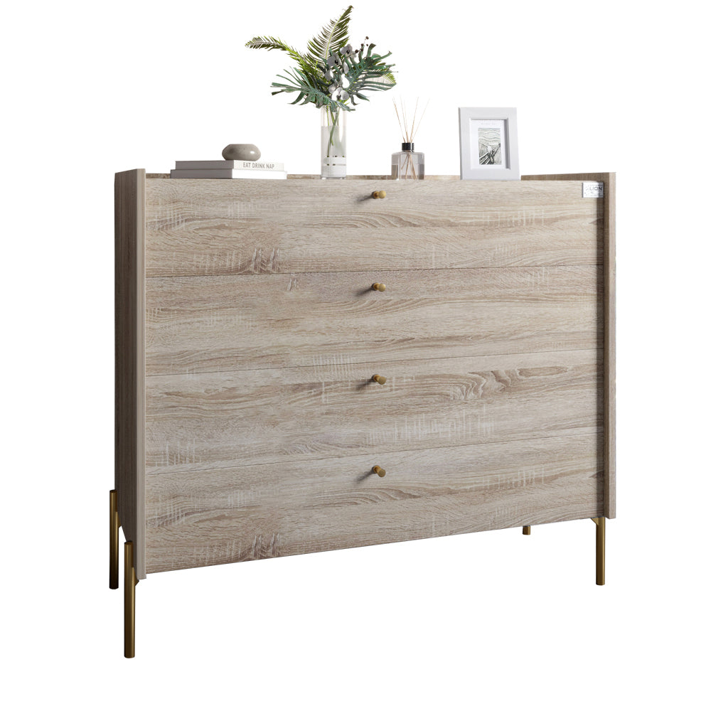 Комод с 4 ящиками LION Wood с золотыми ножками 100х90х45 см Дуб Сонома (LION-042966)