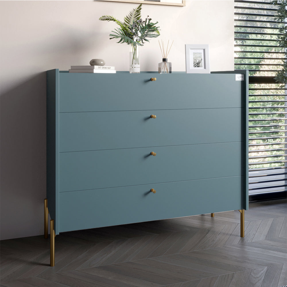 Комод с 4 ящиками LION Wood с золотыми ножками 100х90х45 см Гранит серый (LION-042961)