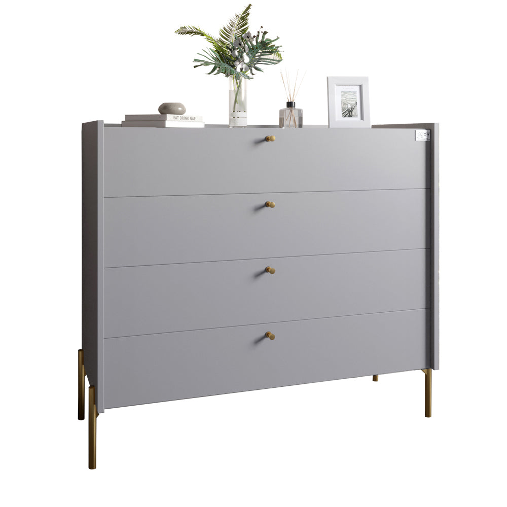 Комод с 4 ящиками LION Wood с золотыми ножками 100х90х45 см Кашемир (LION-042968) ТОП