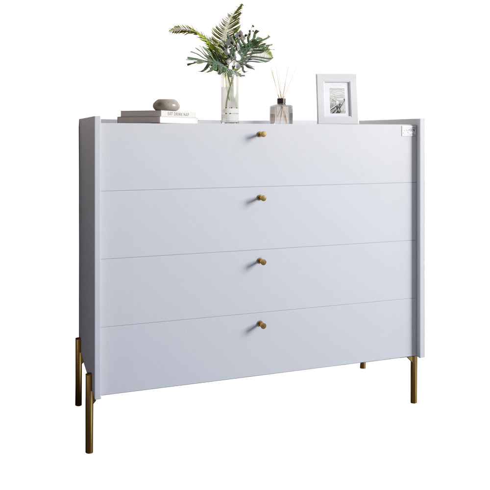 Комод с 4 ящиками LION Wood с золотыми ножками 100х90х45 см Нимфея Альба (белый) (LION-042969) ТОП