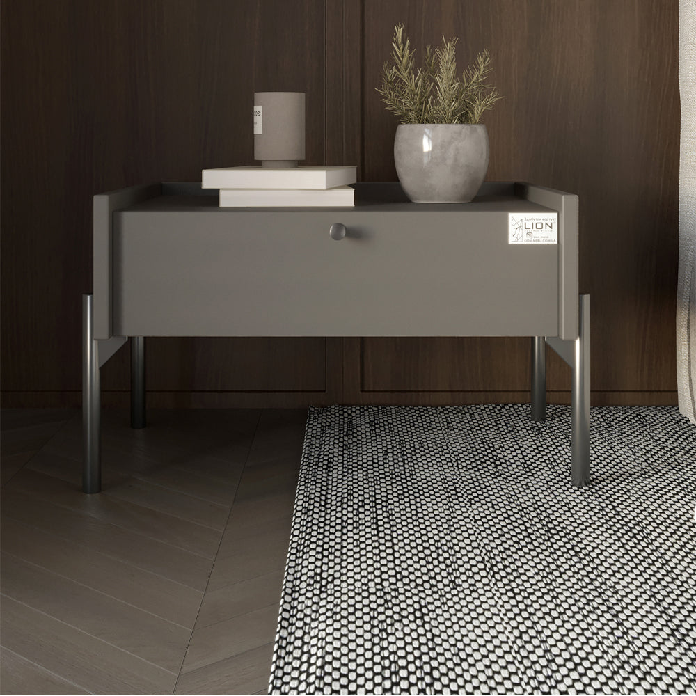 Тумба прикроватная LION Wood с одним ящиком Антрацит (черные ножки) (LION-041305)