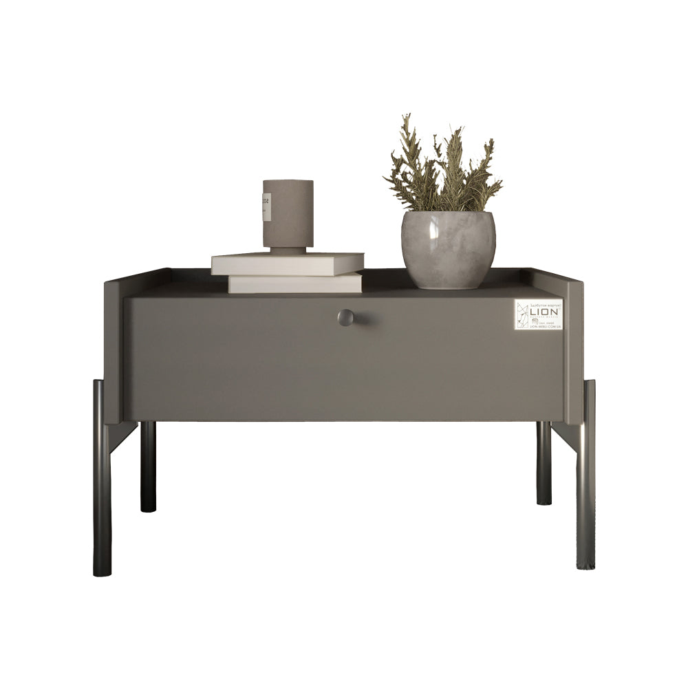 Тумба прикроватная LION Wood с одним ящиком Антрацит (черные ножки) (LION-041305)