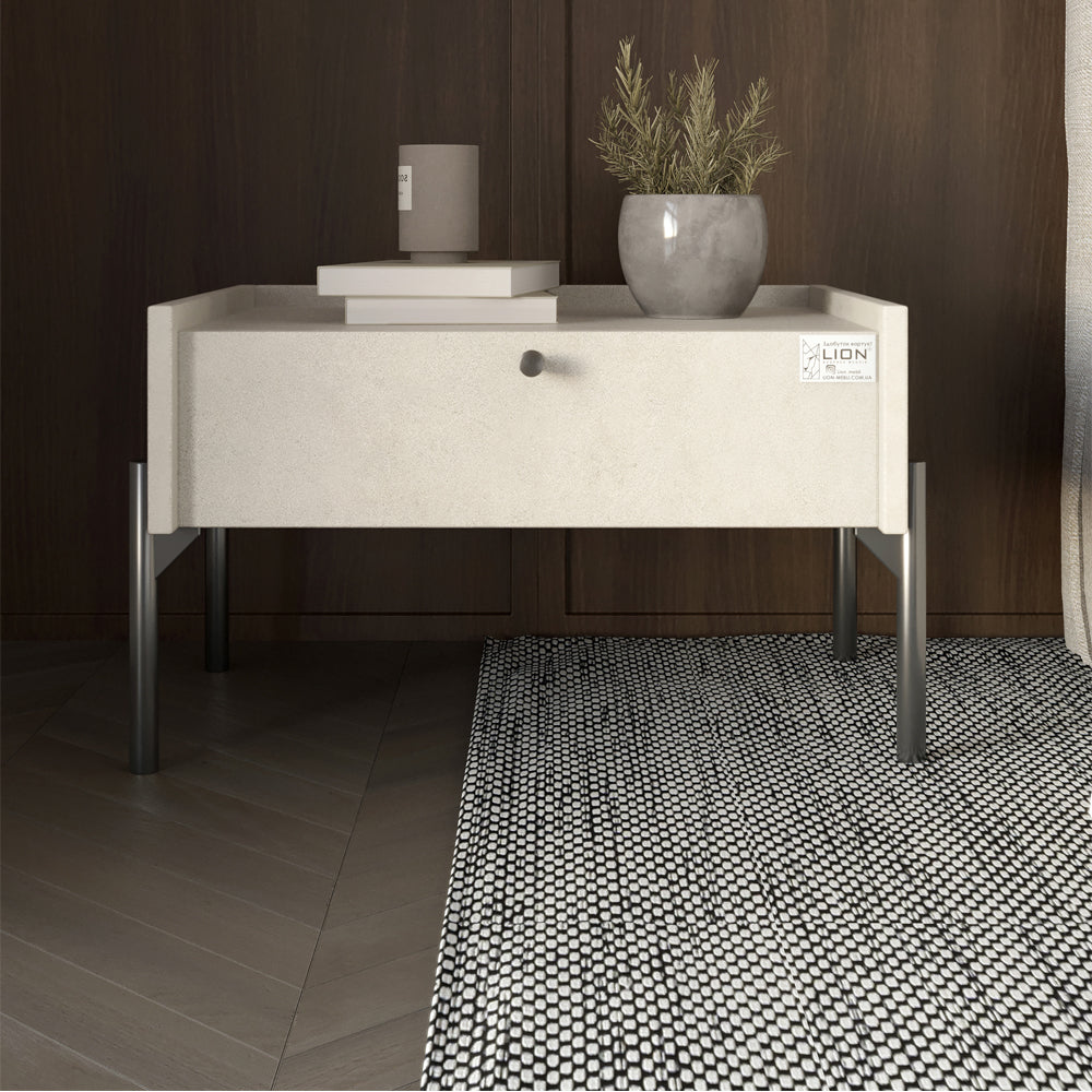 Тумба прикроватная LION Wood с одним ящиком Бетон style (черные ножки) (LION-041309)