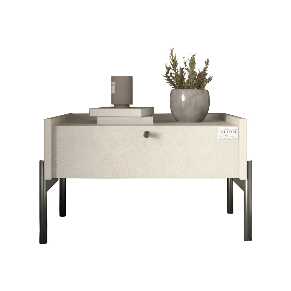 Тумба прикроватная LION Wood с одним ящиком Бетон style (черные ножки) (LION-041309)