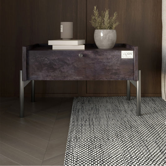 Тумба прикроватная LION Wood с одним ящиком Бетон темный (черные ножки) (LION-041311)