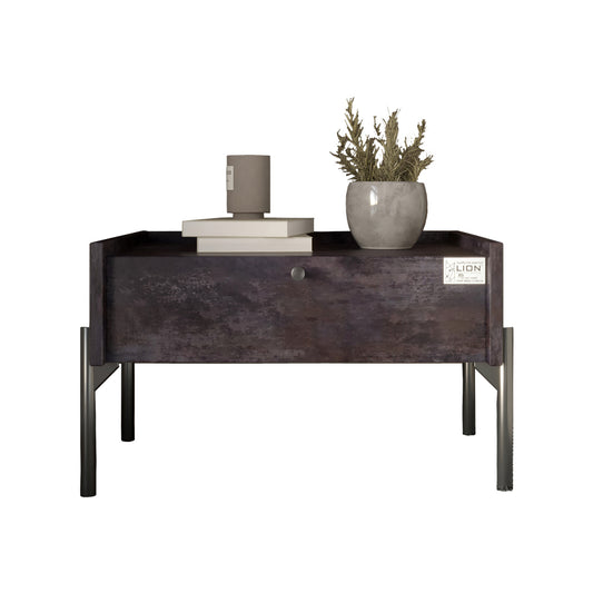 Тумба прикроватная LION Wood с одним ящиком Бетон темный (черные ножки) (LION-041311)