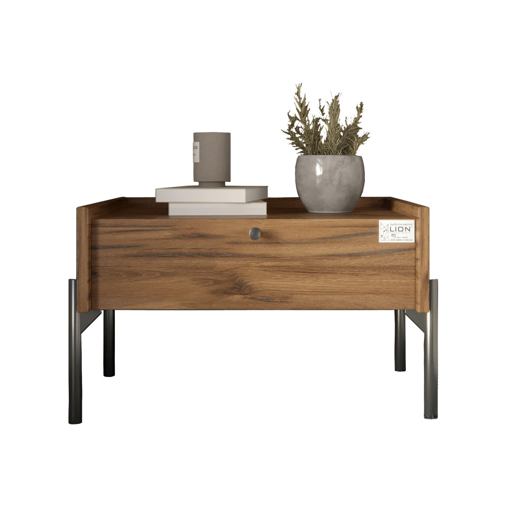 Тумба прикроватная LION Wood с одним ящиком Дуб Ливорно (черные ножки) (LION-041319)