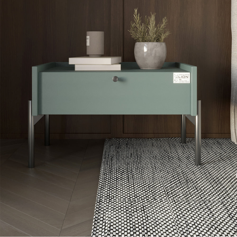 Тумба прикроватная LION Wood с одним ящиком Гранит серый (черные ножки) (LION-041313)