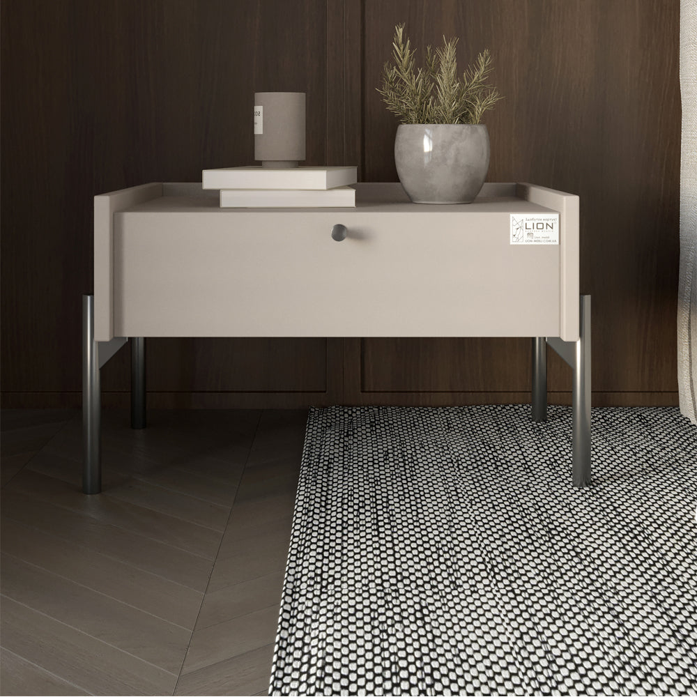 Тумба прикроватная LION Wood с одним ящиком Кашемир (черные ножки) (LION-041325)