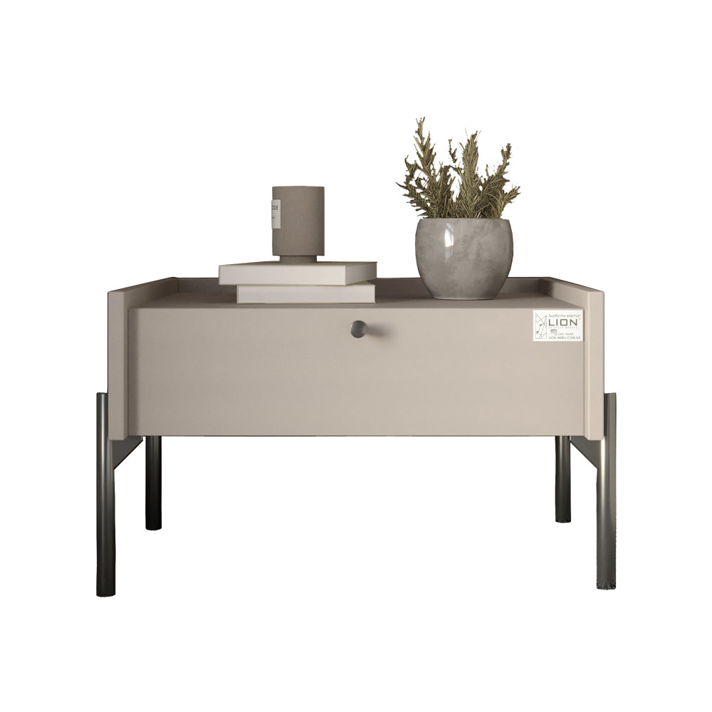 Тумба прикроватная LION Wood с одним ящиком Кашемир (черные ножки) (LION-041325)