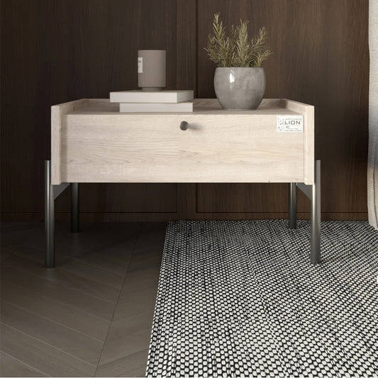 Тумба прикроватная LION Wood с одним ящиком Самоа Дымчатый (черные ножки) (LION-041331)