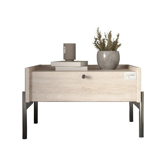 Тумба прикроватная LION Wood с одним ящиком Самоа Дымчатый (черные ножки) (LION-041331)