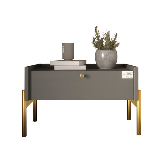Тумба прикроватная LION Wood с одним ящиком Антрацит (золотые ножки) (LION-041304)