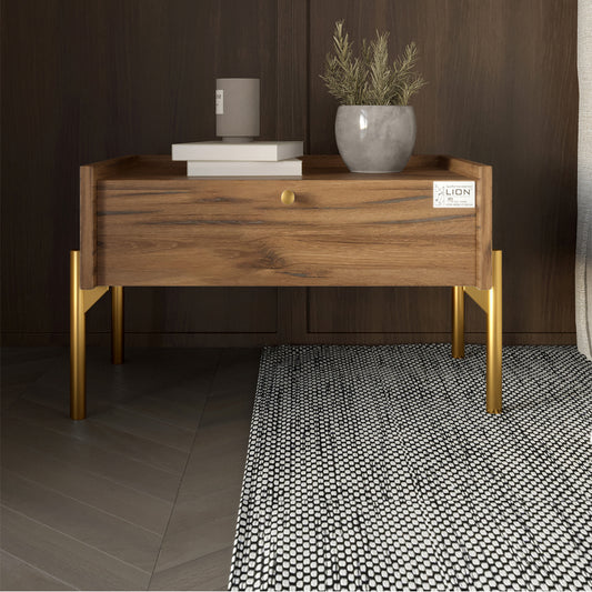 Тумба прикроватная LION Wood с одним ящиком Дуб Ливорно (золотые ножки) (LION-041318)