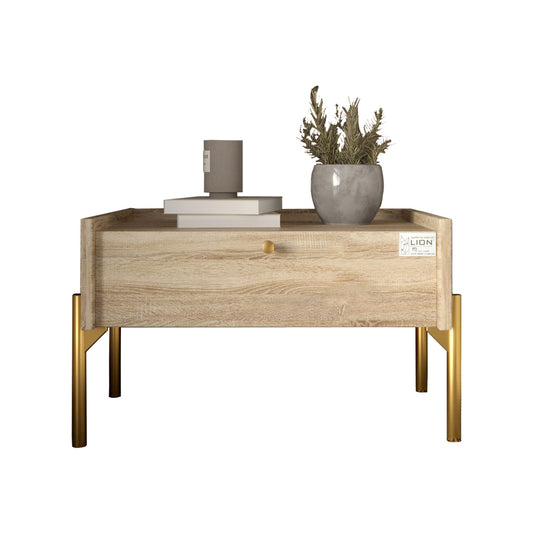Тумба прикроватная LION Wood с одним ящиком Дуб Сонома (золотые ножки) (LION-041320)