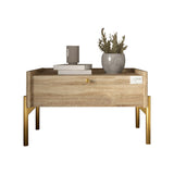 Тумба прикроватная LION Wood с одним ящиком Дуб Сонома Трюфель (золотые ножки) (LION-041322)