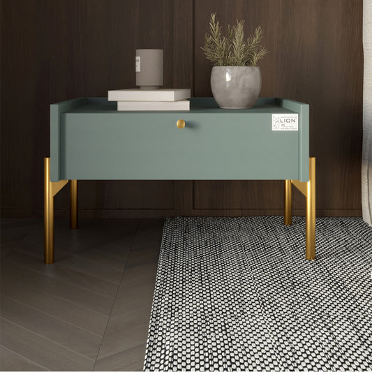 Тумба прикроватная LION Wood с одним ящиком Гранит серый (золотые ножки) (LION-041312)