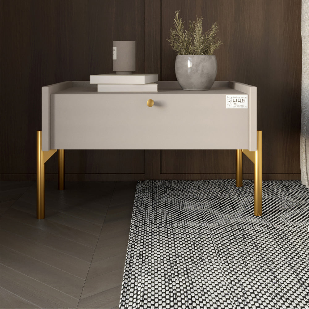 Тумба прикроватная LION Wood с одним ящиком Кашемир (золотые ножки) (LION-041324)