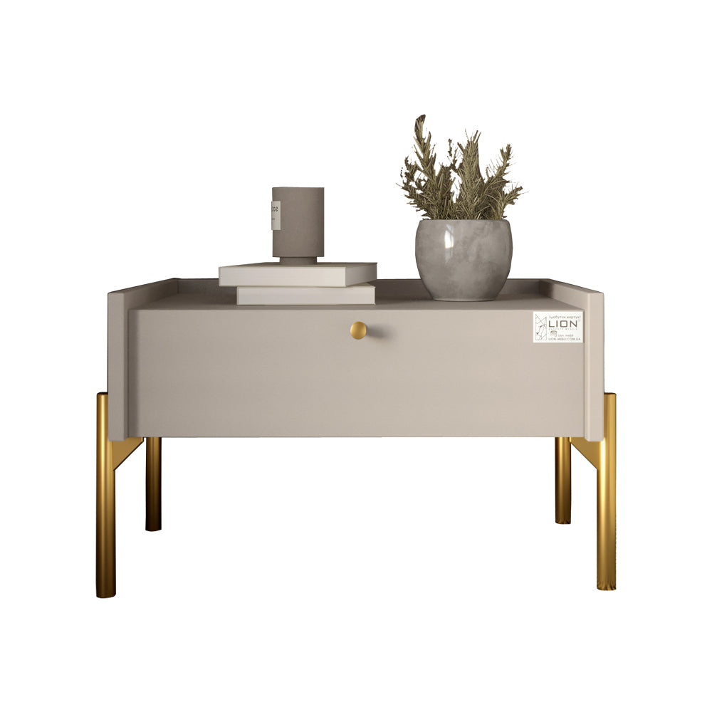 Тумба прикроватная LION Wood с одним ящиком Кашемир (золотые ножки) (LION-041324)