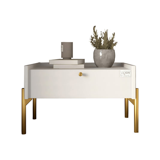 Тумба прикроватная LION Wood с одним ящиком Нимфея Альба (белый) (золотые ножки) (LION-041326)