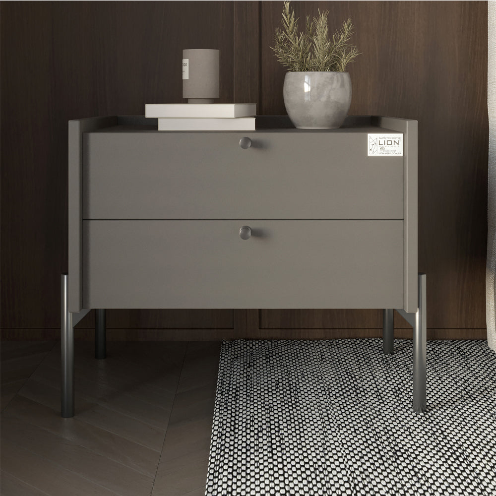 Тумба прикроватная LION Wood с двумя ящиками Антрацит (черные ножки) (LION-041335) ТОП