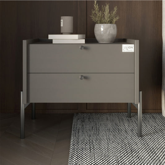 Тумба прикроватная LION Wood с двумя ящиками Антрацит (черные ножки) (LION-041335) ТОП