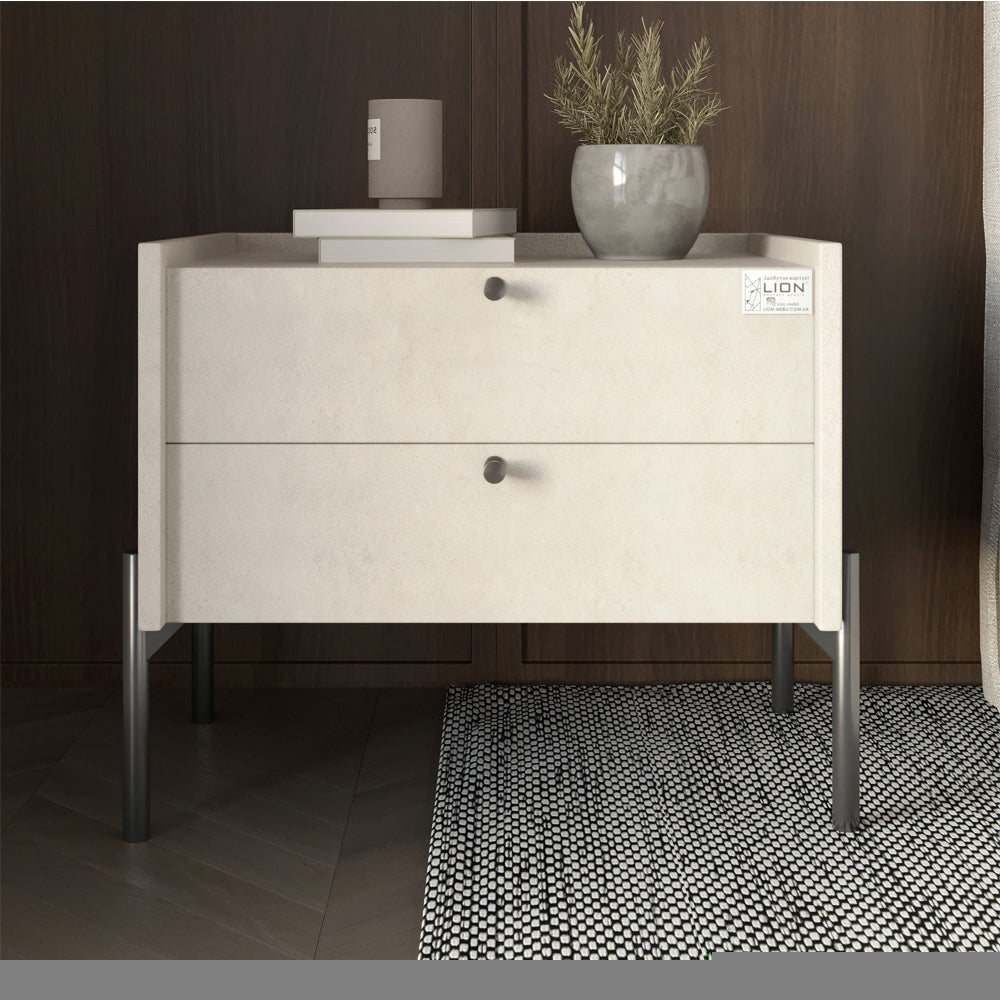 Тумба прикроватная LION Wood с двумя ящиками Бетон style (черные ножки) (LION-041339)