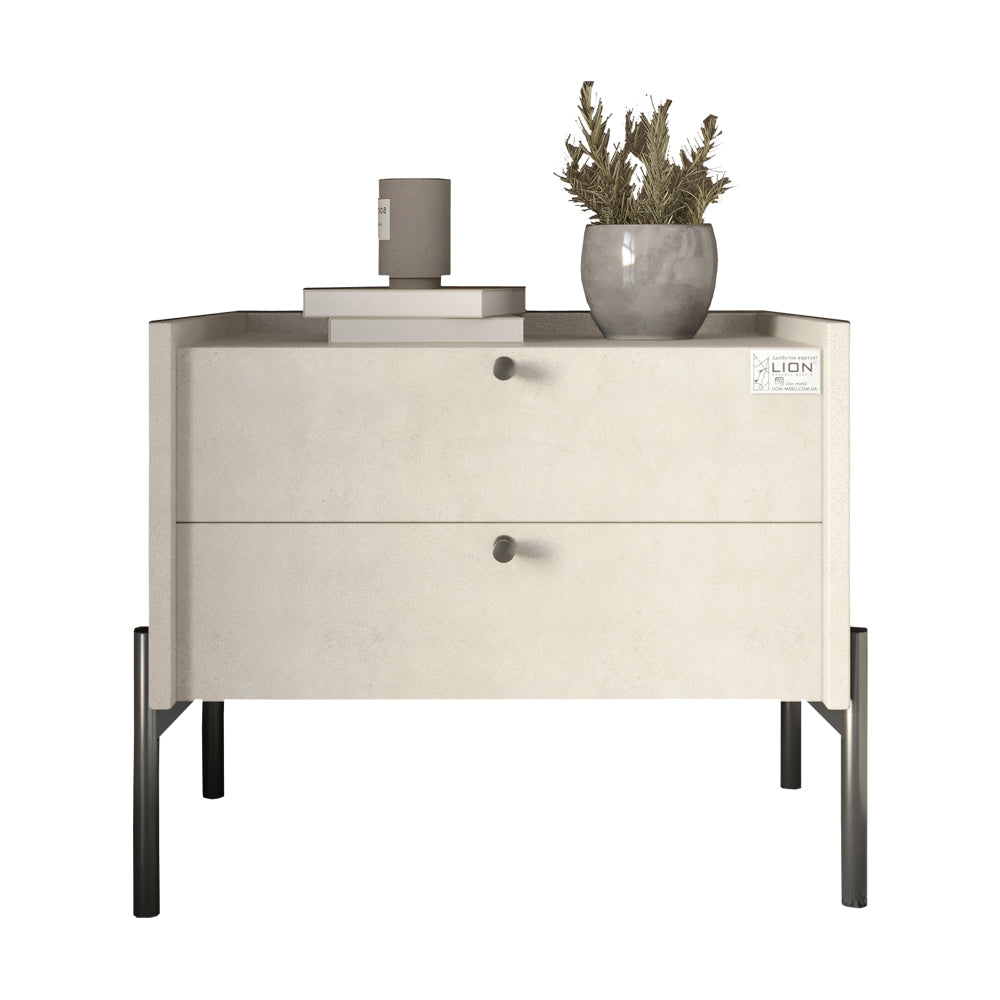 Тумба прикроватная LION Wood с двумя ящиками Бетон style (черные ножки) (LION-041339)