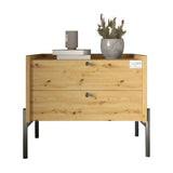 Тумба прикроватная LION Wood с двумя ящиками Дуб Артизан (черные ножки) (LION-041348)