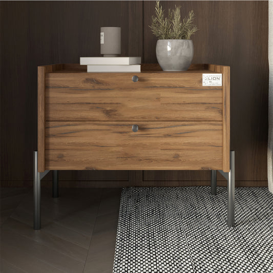 Тумба прикроватная LION Wood с двумя ящиками Дуб Ливорно (черные ножки) (LION-041350)