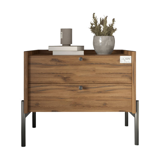 Тумба прикроватная LION Wood с двумя ящиками Дуб Ливорно (черные ножки) (LION-041350)