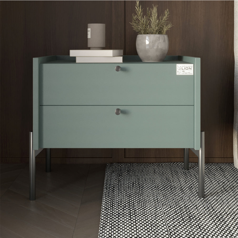 Тумба прикроватная LION Wood с двумя ящиками Гранит серый (черные ножки) (LION-041343)