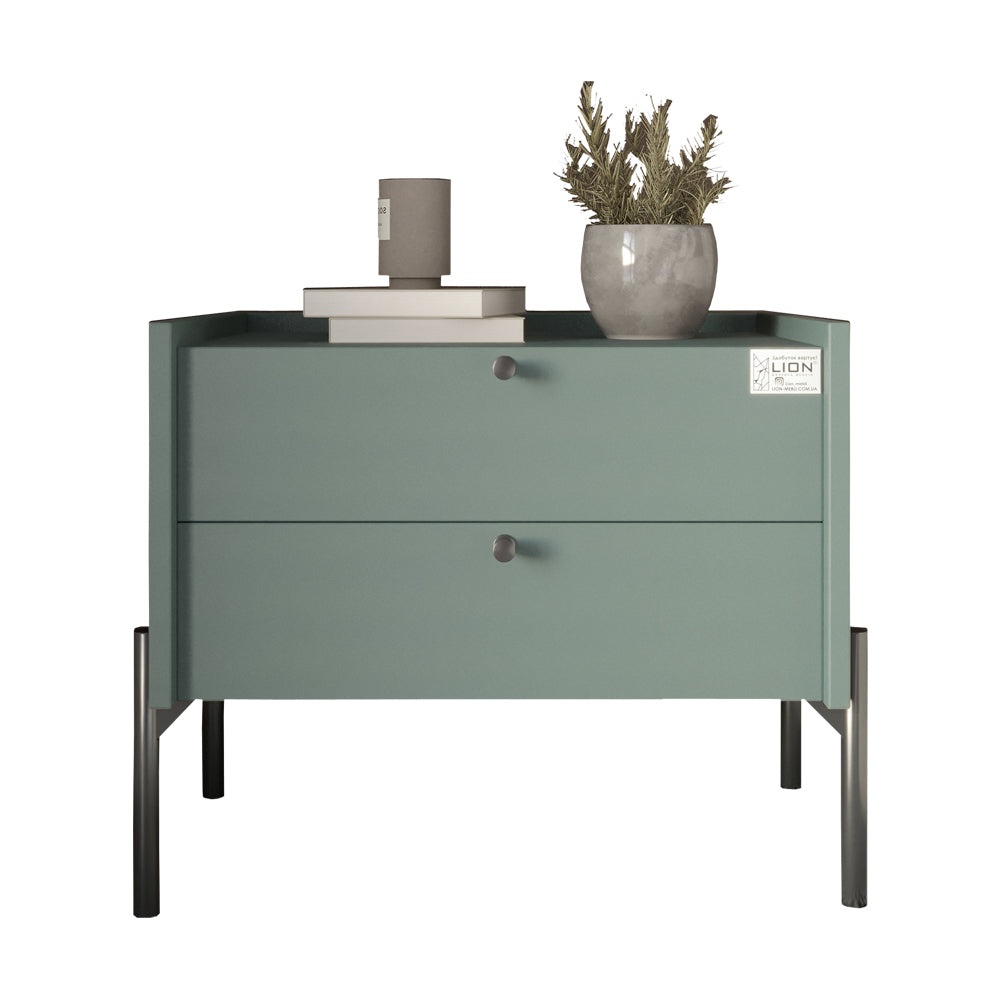 Тумба прикроватная LION Wood с двумя ящиками Гранит серый (черные ножки) (LION-041343)