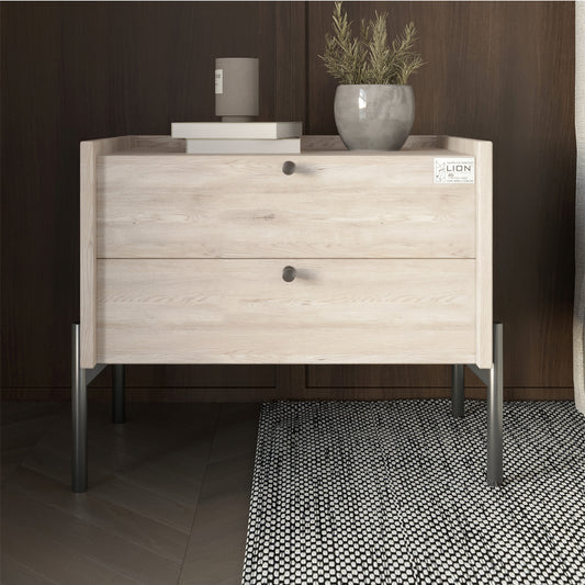 Тумба прикроватная LION Wood с двумя ящиками Самоа Дымчатый (черные ножки) (LION-041361)