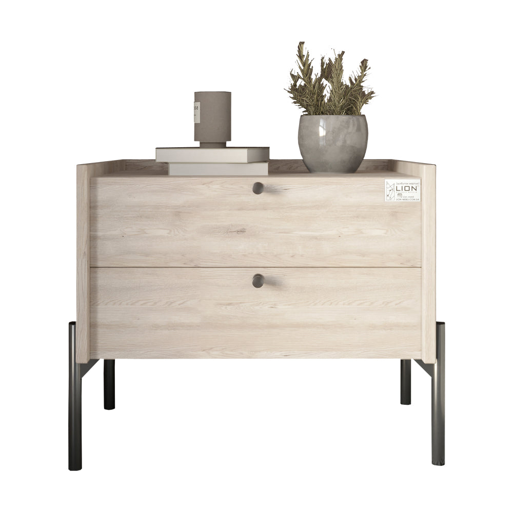 Тумба прикроватная LION Wood с двумя ящиками Самоа Дымчатый (черные ножки) (LION-041361)