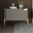 Тумба прикроватная LION Wood с двумя ящиками Антрацит (золотые ножки) (LION-041334) ТОП