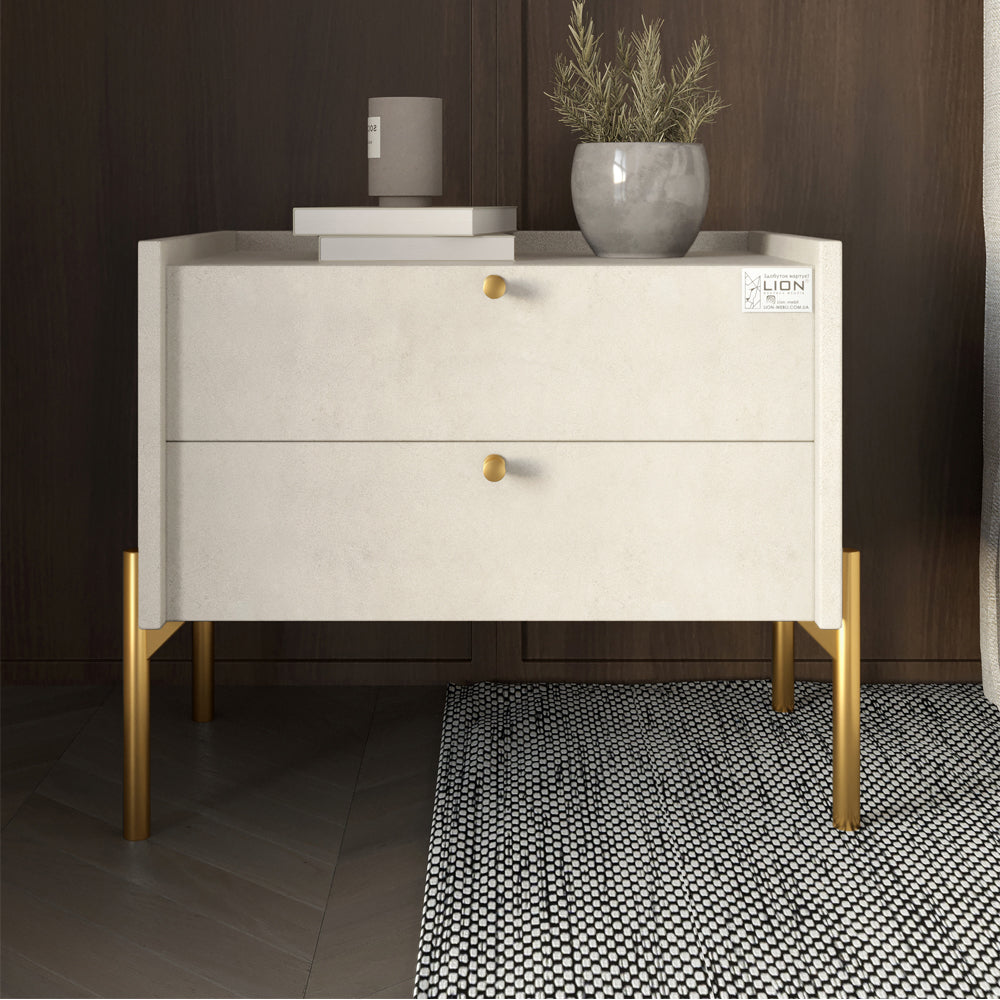 Тумба прикроватная LION Wood с двумя ящиками Бетон style (золотые ножки) (LION-041338)