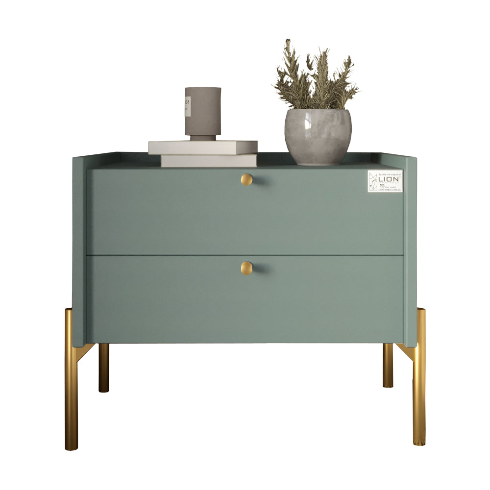 Тумба прикроватная LION Wood с двумя ящиками Гранит серый (золотые ножки) (LION-041342)