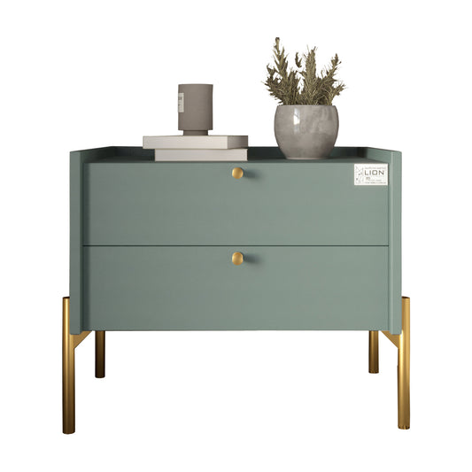 Тумба прикроватная LION Wood с двумя ящиками Гранит серый (золотые ножки) (LION-041342)