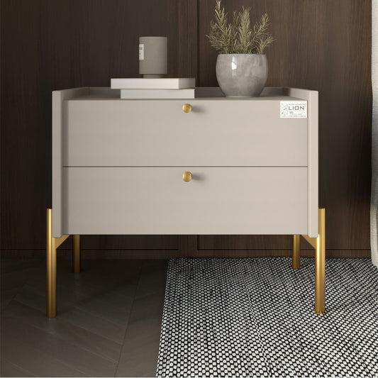 Тумба прикроватная LION Wood с двумя ящиками Кашемир (золотые ножки) (LION-041355) ТОП